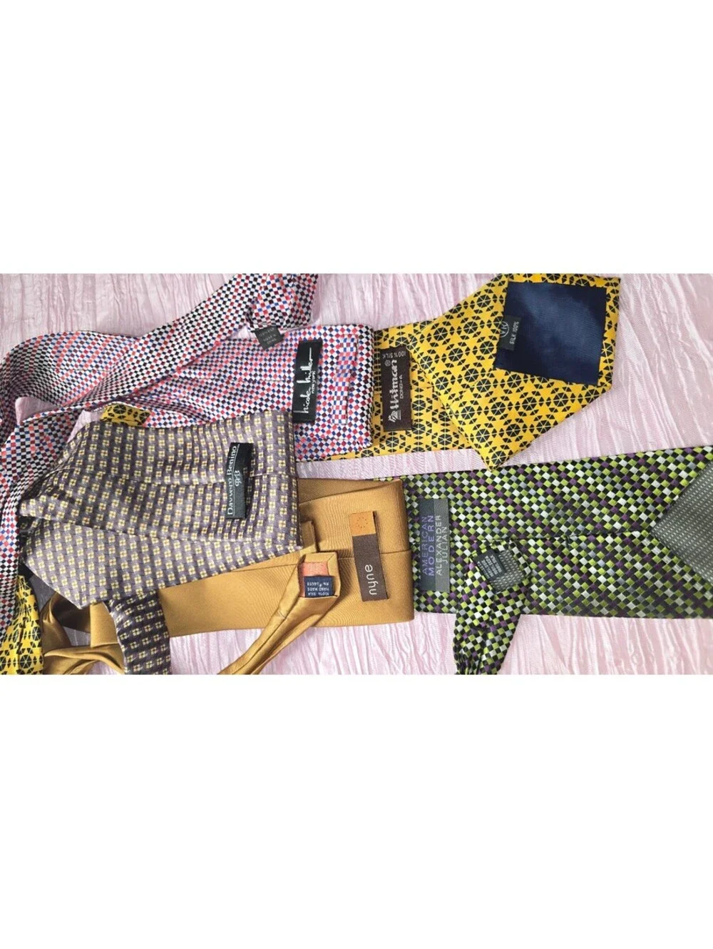 Lot of 5 Designer 100% Silk Men’s Ties – Nicole Miller, American Modern & More
